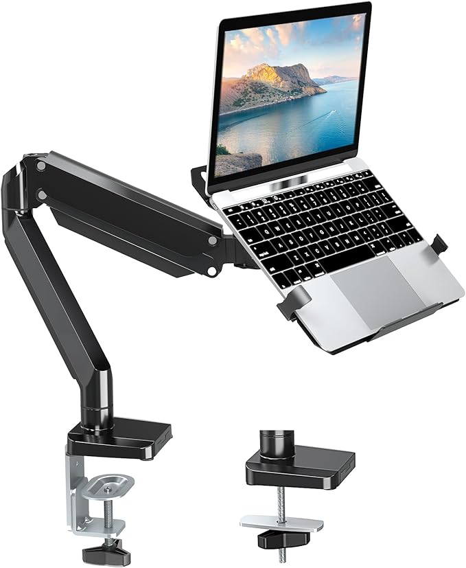 MOUNT PRO Laptop Arm Mount for Desk, 2 in 1 Function Monitor Laptop Stand, Fits Max 17" Notebook and 32" Computer Screen, Aluminum Single Monitor Holder with Adjustable Tray, Holds up to 19.8lbs