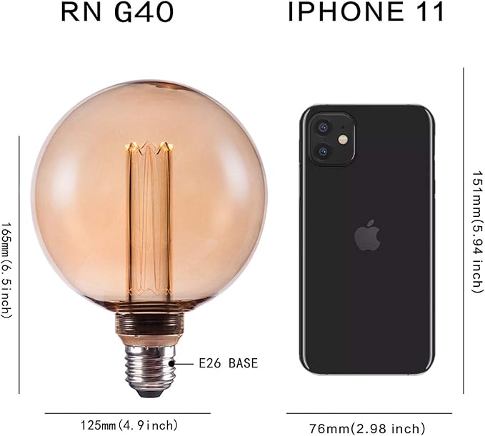 Smart WiFi Decorative Round LED Light Bulb, 3.8W Amber RN Vintage Edison LED Bulb, G125, Dimmable Soft Warm 2000K, E26 Base, No Hub Required, Compatible with Alexa and Google Home Assistant