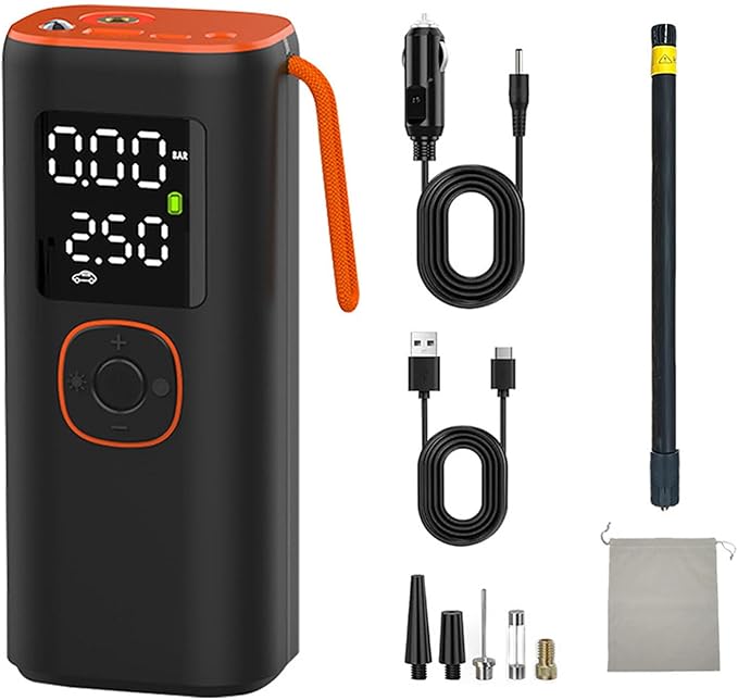 Tire Inflator Portable Air Compressor25000mAh, 4X Fast Air Pump for Car Tires, 150PSI Electric with Digital Pressure Gauge/LED Light/Power Bank, Bike Pump/Motorcycle/Ball/Car Accessories