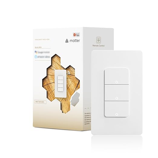 Matter WiFi Smart Light Switches, Netural Wire Required, 2.4GHz Single Pole Switch, Compatible with Alexa Assistant, Remote Control, Voice Control, No Hub Required (3 Way)