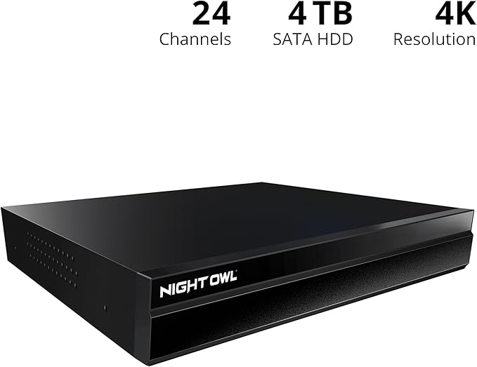 Night Owl Power Over Ethernet 24 Channel NVR Video Home Security Camera System with 4TB Hard Drive (Add up to 16 Wired IP and 8 Wi-Fi Cameras)