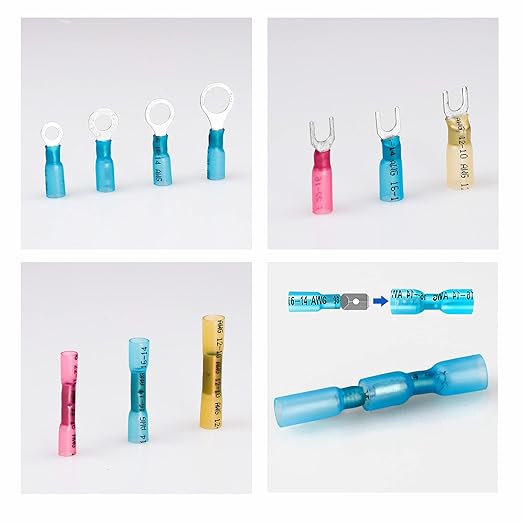 Kuject 840PCS Heat Shrink Wire Connectors Kit, Electrical Waterproof Crimp Butt Terminals, Insulated Spade Connectors for Automotive Marine Boat Truck, Include Rings Forks Spade Butt Splices