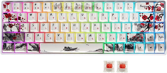 MOLGRIA GK68 68-Key RGB Backlit Gaming Keyboard with Plum Blossom Keycaps, Hot Swappable Red Mechinery Switches, Type C Wired Mechanical Keyboard for Win/Mac OS