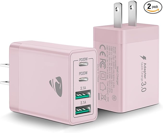 40W USB C Charger Cube, 2-Pack Fast Charging Block, 4-Port QC Wall Plug +PD 3.0 Power Adapter Multiport Brick Type C Charger Block for iPhone 15/15 Pro/15Plus/14/14 Pro/13/12/11,iPad, Airpods,Samsung