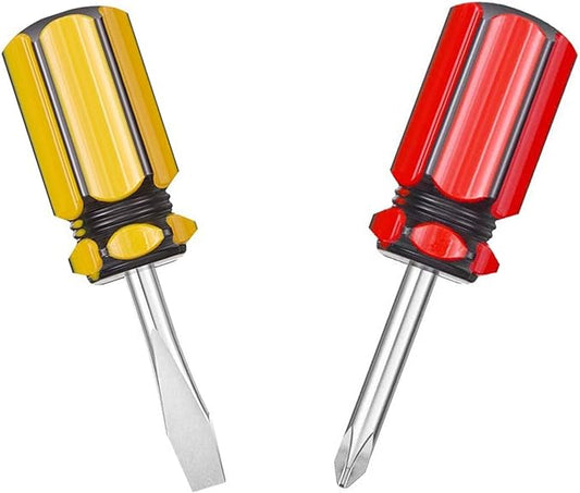 Buspoll Short Screwdriver Set: Two-Color Small Handle Stubby Screwdriver - Phillips & Flat Head