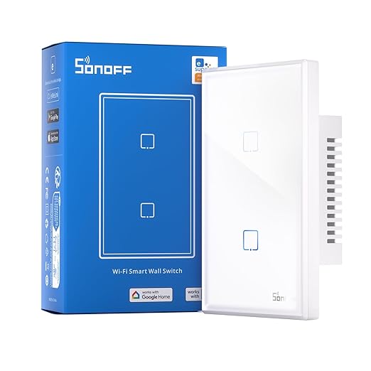 SONOFF Smart Light Switch, 2.4GHz WiFi Touch Smart Wall Switch for Lights, Works with Alexa and Google Home, RF433 Remote Interruptor Inteligente, Neutral Wire Required, 2 Gang 1 Way TX T2