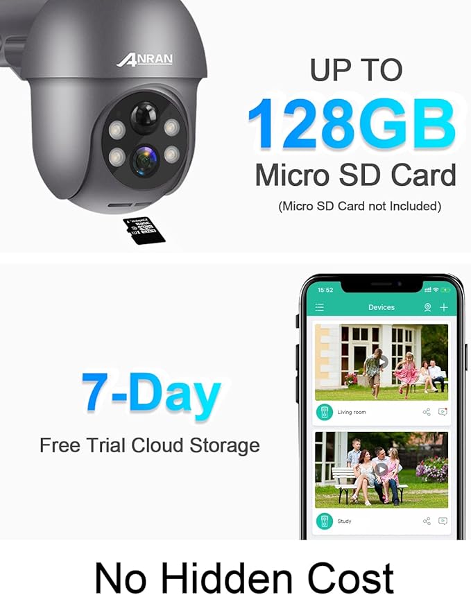ANRAN Security Camera Wireless Outdoor with 360° View, 2K Solar Outdoor Camera with Smart Siren, Spotlights, Color Night Vision, PIR Human Detection, Pan Tilt Control, 2-Way Talk, IP65, Q1 Grey