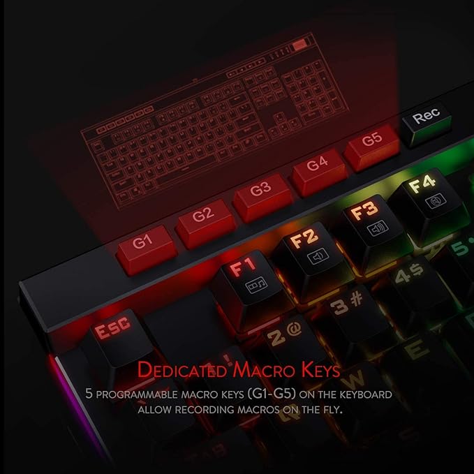 Redragon K580 VATA RGB LED Backlit Mechanical Gaming Keyboard with Macro Keys & Dedicated Media Controls, Hot-Swappable Socket, Onboard Macro Recording (Brown Switches)