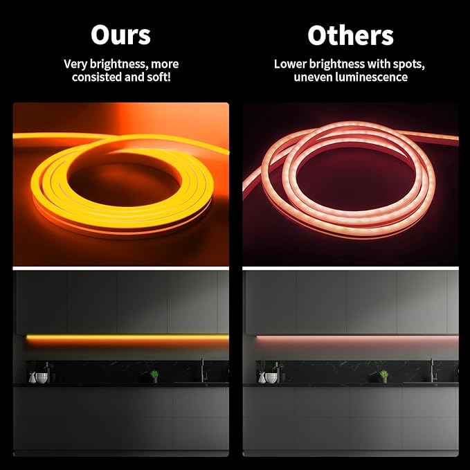 iNextStation 12V Orange LED Strip Lights 16.4FT, Flexible Silicone Neon Rope Light, Waterproof, Cuttable, Dimmable & Linkable, for Cabinet, Ceiling, Wall, Bedroom, Kitchen, Garage (No Adapter)