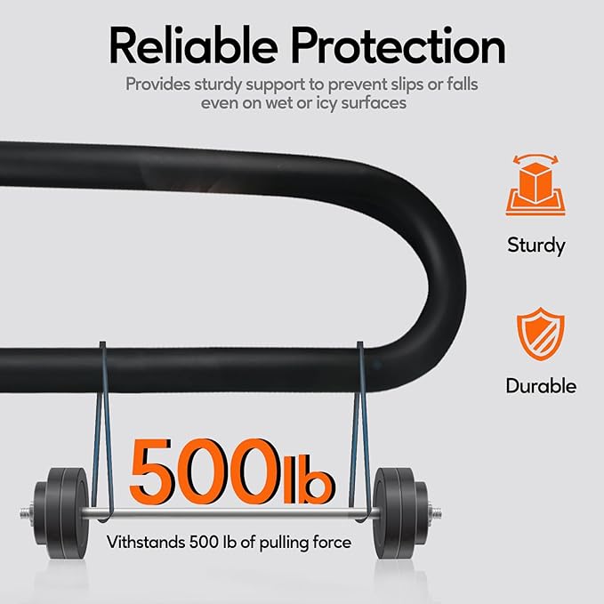 Outdoor Handrail for 1-2 Steps, 12" Length Wall Mount Stair Railing, 500LBS Strong U-Shaped Safety Grab Bar, Matte Black Metal