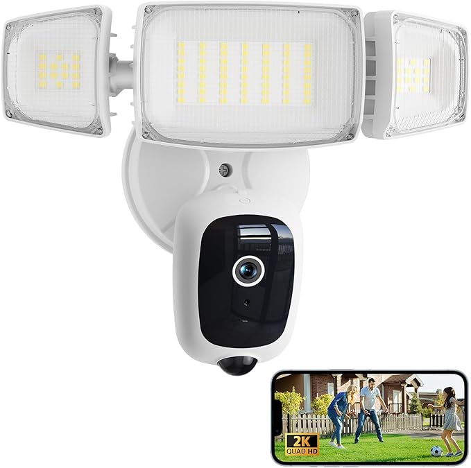 Olafus Floodlight Camera Outdoor – 2K QHD Security Cam with Motion-Activated Flood Lights, Custom Detection Zones, Color Night Vision, 2-Way Talk & 55W Dimmable Lighting White