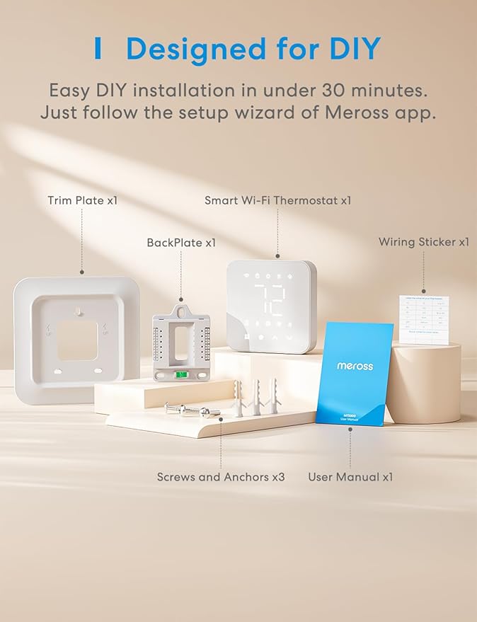 meross Smart Thermostat for Home, WiFi Thermostat Works with Matter, Alexa, Apple Home, Google Assistant, App & Voice Control, 7x24h Scheduling, Energy Saving, C-Wire Required