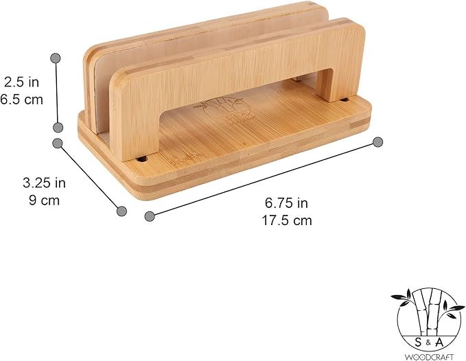 S&A WOODCRAFT Bamboo Wood Vertical Laptop Stand, Adjustable Wooden Laptop Holder, Non-Slip Laptop Dock Compatible with Apple MacBook, Microsoft Surface, Gaming Laptops, IPad, Tablets