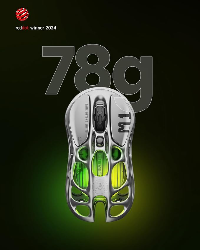 GravaStar Wireless Gaming Mice Mercury M1 Pro, Lightweight Magnesium Alloy Gaming Mouse, 26,000 DPI, PAW3395DM Sensor, Tri Mode Connection, Support 4K, Up to 200 Hours Battery Life