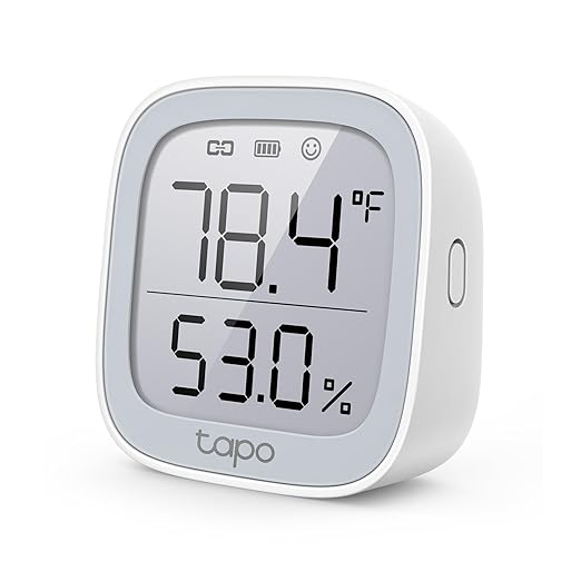 TP-Link Tapo Smart Temperature and Humidity Monitor, 2.7" E-Ink Display, Swiss-Made Sensor, Real-Time Notification, Visual Graphics, Requires Tapo Hub, White, T315