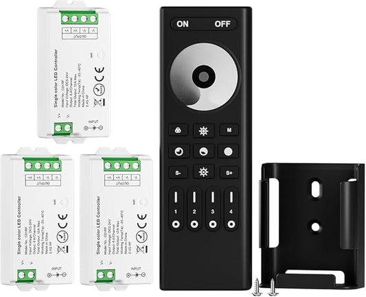 BTF-LIGHTING 5050SMD FCOB COB Dimming RF 2.4GHz Wireless Remote RC01RFB &3PCS C01RF Tuya Controller Kit 4 Zones Group Control PWM Single Color (+V -V) 2pin LED Neon Rope Light DC5V DC12V DC24V