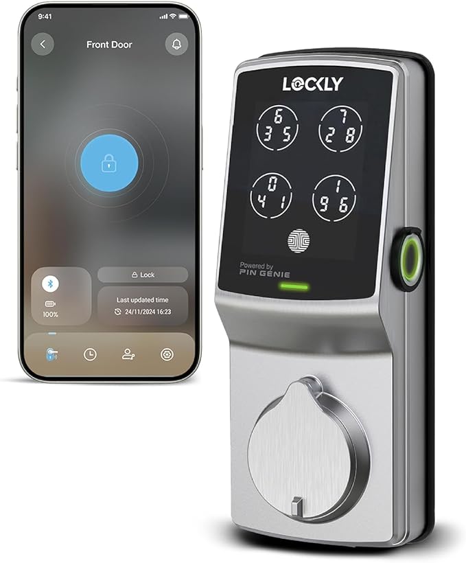 Lockly Secure Plus, Keyless Entry Door Lock, Smart Locks for Front Door, Smart Lock Deadbolt, PIN Genie® Keypad, 3D Biometric Fingerprint Sensor, Auto Lock