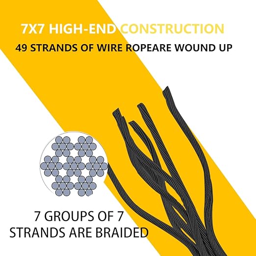 Black 500FT 1/8" T316 Stainless Steel Cable with Cutter, 7x7 Strands Aircraft Wire Rope for Deck Railing, Stair Handrail, Porch Fence, High Strength for Indoor and Outdoor Use