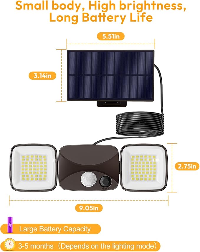 Ultra-Long Battery Life Solar Motion Lights Outdoor, USB & Solar Charging, Rechargeable Battery Operated Lights 3–5 Months Endurance, Perfect for Winter & Rainy Days, Yard, Patio, Backyard (1 Pack)