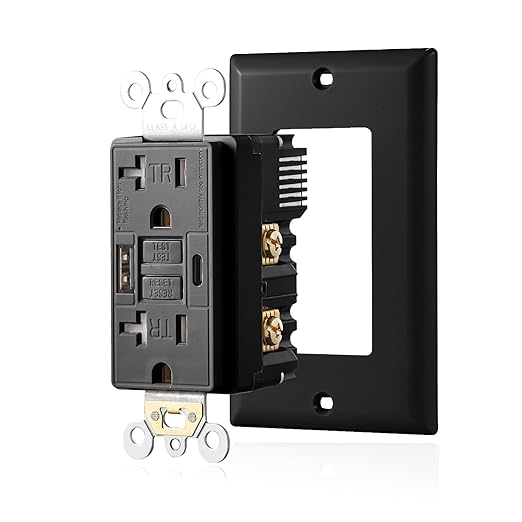 20 Amp Self-Test GFCI Outlet Combination with USB Type A and Type-C, Tamper Resistant Thinner Duplex Outlet, in-Wall, USB Charger for Smartphones, Tablets and Smart Home Appliance, Black
