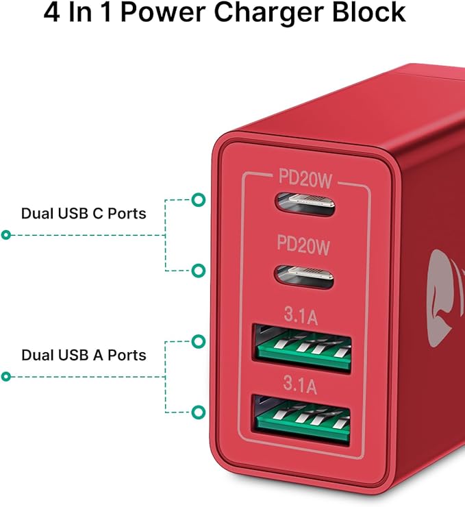 USB C Charger Block 2-Pack, Aiminu 40W 4-Port Fast USB C Charger Cube PD Power Delivery Fast Type C Charging Block Plug Adapter for iPhone 16/15/14/13/12/11/Pro Max, XS/XR/X, iPad, Android Phones