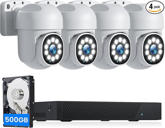 Camcamp 5MP Home Security Camera System, 4Pcs POE Wired Cameras for Home Security with 8CH 4K CCTV NVR, Auto Tracking, 2-Way Audio, Color Night Vision, 500GB HDD 24/7 Recording for Outdoor, Business