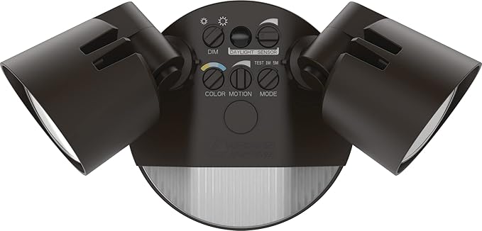 Lithonia Lighting HomeGuard 2-Light LED Outdoor Flood Lights, Motion Sensor Outdoor Lights with Dusk to Dawn, Adjustable Lumens and Color, Round Heads, Dark Bronze (HGX LED 2RH ALO SWW2 120 PIR DDB)