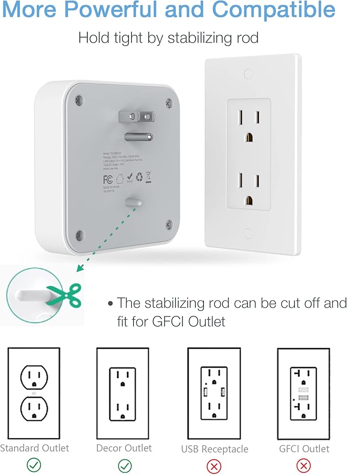 Multi Plug Outlet Splitter, TESSAN Widely Spaced Outlet Extender with 4 AC, Wall Plug Expander Surge Protector for Home, Office, Dorm Essentials