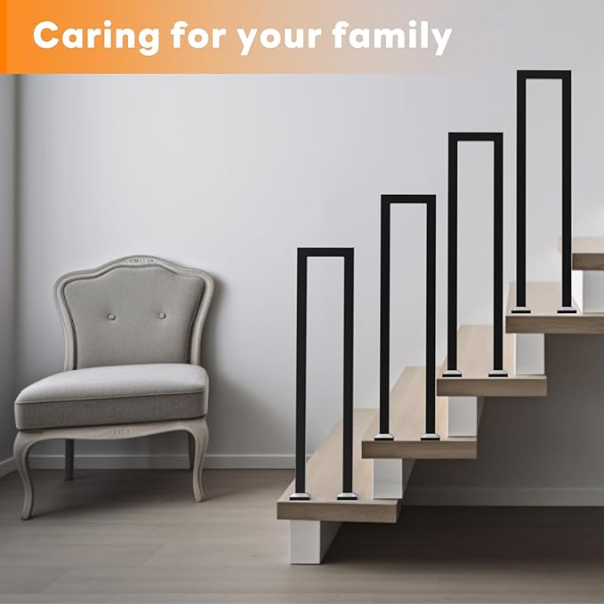 U-Shaped Staircase Handrails for Outdoor & Indoor Steps, Industrial Hand Rail Floor Mounted, Non-Slip Wrought Iron Railing for Porch, Loft, Corridor, Garden (Height: 31.5in) (1 Piece/Set)