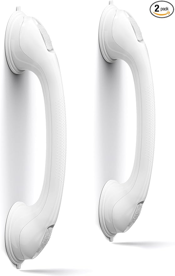 AirTight® Grab Bars for Shower Heavy-Duty (2Pack) 16-Inch ADA Compliant Grab Bar for Seniors Shower Handles for Elderly Suction Handicap Safety Handrail for Bathroom Bathtubs Toilet Tiles White