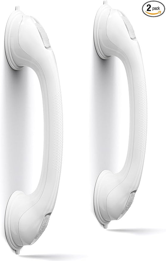 AirTight® Grab Bars for Shower Heavy-Duty (2Pack) 16-Inch ADA Compliant Grab Bar for Seniors Shower Handles for Elderly Suction Handicap Safety Handrail for Bathroom Bathtubs Toilet Tiles White