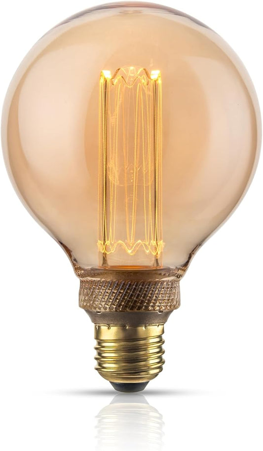 Globe Edison LED Light Bulb, Vintage Decorative Dimmable Bulb Round Glass Cover, 3.5W Low Lumen Eye-Caring Soft Dim Lighting for Mood(Not Daylight White), E26 Medium Base, Amber RN G95