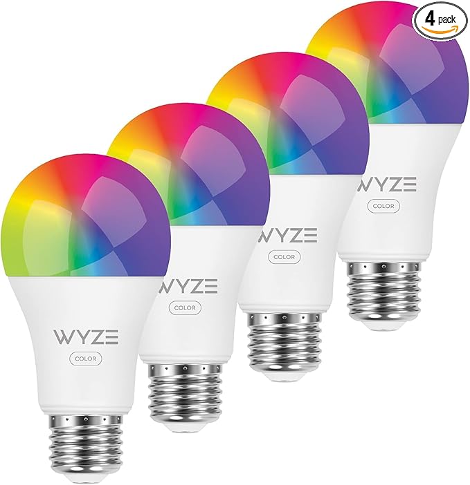 Bulb Color, 1100LM Wi-Fi A19 Smart Bulb, 16 Million Colors & Tunable White, Works with Alexa and Google Assistant, 75W Equivalent, Dimmable, Timer, CRI>90, E26, No Hub Required, 4-Pack