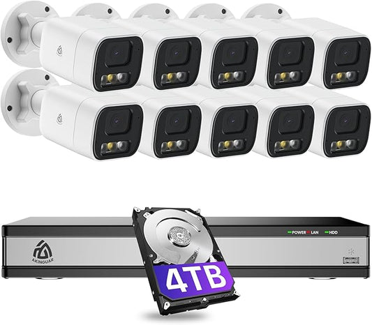 5MP 16CH Home Security Camera System, 10Pack Wired PoE IP Cameras Outdoor with Person/Vehicle Detection, 4K 16CH NVR with 4TB HDD, Spotlight Siren, 24/7 Recording