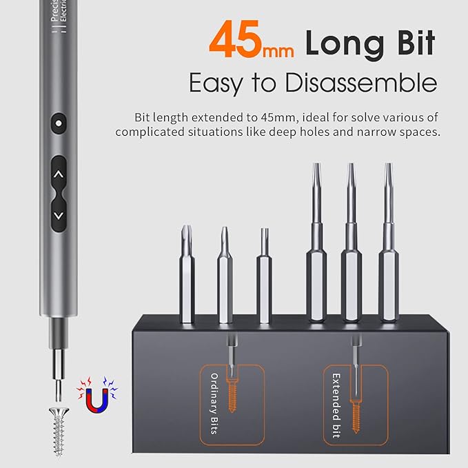 UF-TOOLS Mini Electric Screwdriver, 62 in 1 Cordless Rechargeable Small Power Screwdriver Set with 48 Bits, Led Light and Magnetic Mat, Professional Repair Tool for Phone Watch Camera Laptop PC