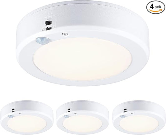 LIT-PaTH Battery Operated Motion Sensor LED Ceiling Light, 3000K 6.1inch 140 Lumens Battery Powered Wireless Motion Ceiling Light for Hallway Laundry Stair Pantry,4-Pack (Battery Not Included)