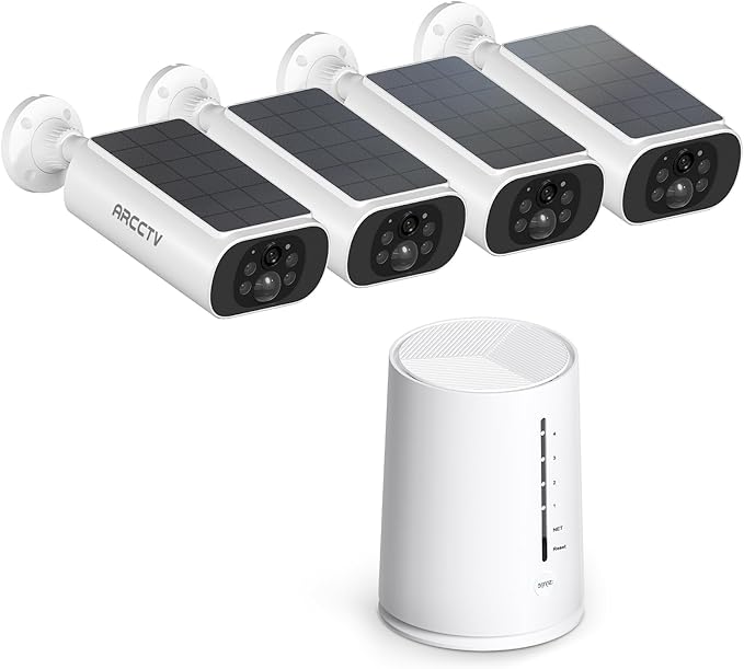 Solar Security Cameras Wireless Outdoor, 4 Cam-Kit, 4MP Solar Security Camera Wireless System, Color Night Vision, Motion Detection, No Monthly Fee, 64GB Memory Card