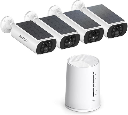Solar Security Cameras Wireless Outdoor, 4 Cam-Kit, 4MP Solar Security Camera Wireless System, Color Night Vision, Motion Detection, No Monthly Fee, 64GB Memory Card