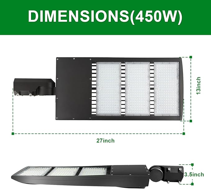 OSTEK LED Parking Lot Lights 450W LED Shoebox Street Pole Lighting, Waterproof 63000LM Outdoor Commercial Area Road Lighting 5000K 100-277V DLC UL