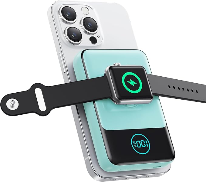 Magnetic Portable Charger for iPhone, 3-in-1 10800mAh Qi2 15W Wireless Power Bank with iWatch Charger,30W PD Fast Charging USB-C LCD Display Battery Pack for Magsafe,iPhone 16/15/14/13/12, Apple Watch