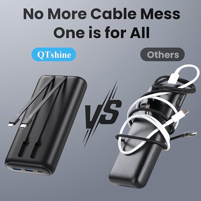 Portable Charger 40,800mAh Power Bank 25W Portable Battery Pack with 2 Built in Cables [2024 Upgraded], PD QC4.0 Fast Charging Portable Phone Charger Compatible with iPhone 16/15,Android Samsung-Black