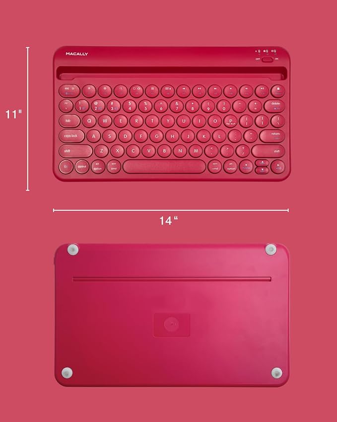 Macally Bluetooth Tablet Keyboard - Multi Device Wireless Keyboard for Phone, iPad mini/Pro, Android - Rechargeable with Built in Stand and Quiet Keys
