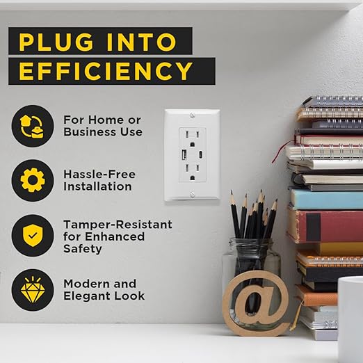 USB Charger and Receptacle Outlet, USB A/C Wall Charging Ports, 4.8A 120V, Fast-Charging Electrical Ports, Tamper Resistant sockets, Cover Plate Included, UL Listed, 2-Pack