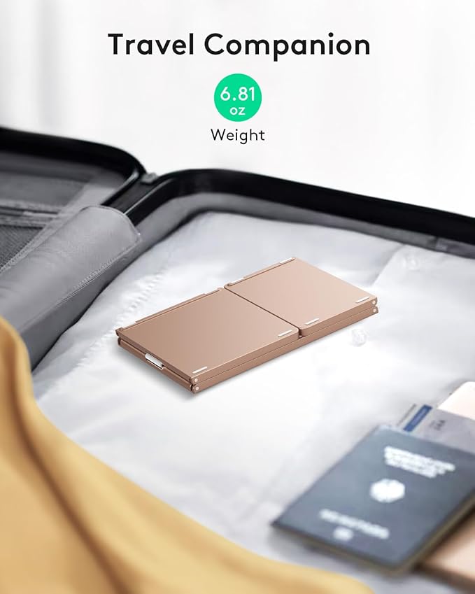 Samsers Foldable Bluetooth Keyboard with Touchpad - Portable Wireless Keyboard with Holder, Rechargeable Full Size Ultra Slim Pocket Folding Keyboards for Android Windows iOS Tablet & Laptop - Pink