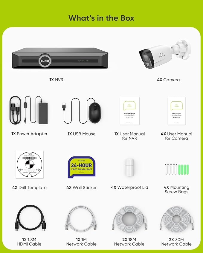 SANNCE 2K 3MP PoE Security Camera System, 8CH 6MP Surveillance NVR with 4PCS 3MP HD Weatherproof Cameras with H.265 Video Compression, Smart IR LED, APP Push Alert, Remote Access (Without HDD)