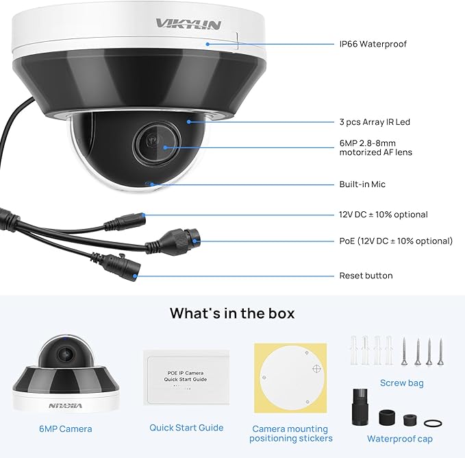 6MP IP PoE PTZ Camera Outdoor with Pan/Tilt 3X Optical Zoom,2.8-8mm Motorized Lens,98ft IR Night Vision, Built-in Mic, Human/Vehicle Detection,IP66&IK10, Blue Iris, NDAA Compliant Dome Mini PTZ Camera