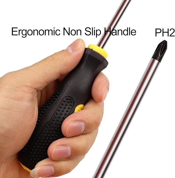 Phillips Screwdriver 8 inch long Screwdrivers Length Shank Screwdriver Magnetic Tip PH2 Cross Head Screwdrivers 2Pcs （8 Inch Shaft）