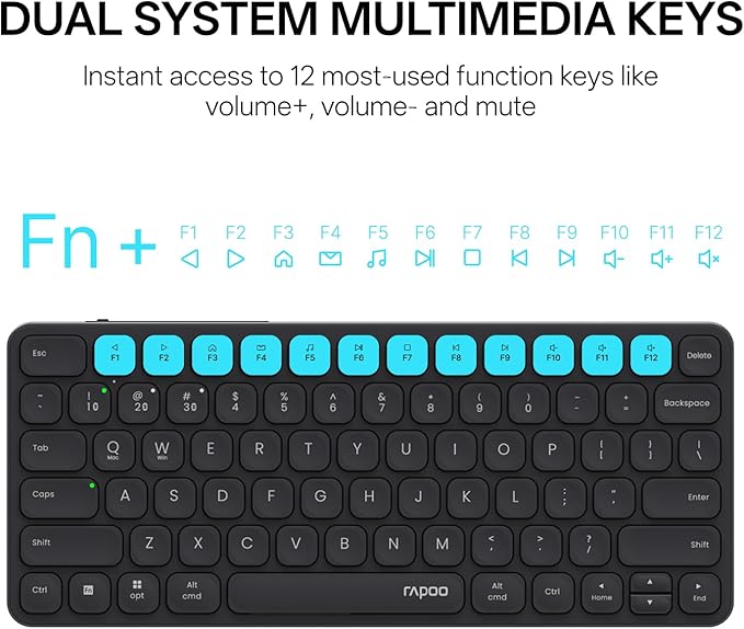 Rapoo 9050S Multi-Device Keyboard and Mouse Combo, 2.4GHz/Bluetooth 5.0/4.0 Wireless Keyboard & Mouse Set for Windows/Mac/Linux/Chrome, Support 4 Devices, Rechargeable, Silent Click, Black