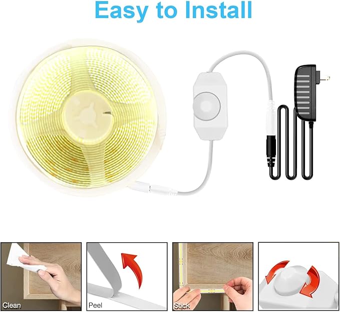 DAYBETTER COB LED Strip, 16.4 ft Warm White LED Strip Lights, Dimmable LED Light Strip 3000K, 24V, 1600LEDs, 2835 Flexible LED Lights for Bedroom, TV, Kitchen Cabinet, Closet