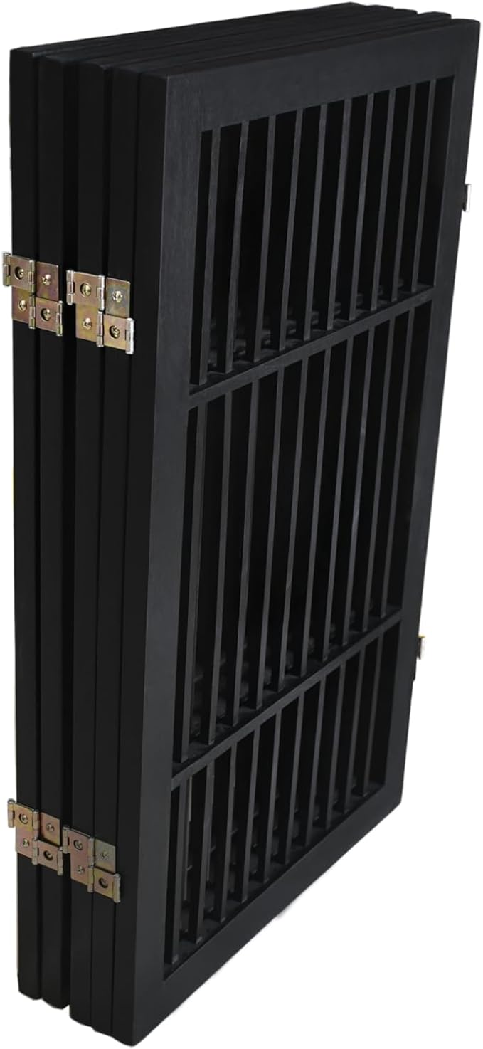 Pet Dog Gate Strong and Durable Freestanding Folding Acacia Hardwood Portable Wooden Fence Indoors or Outdoors by Urnporium (Black Pet Gate, 5 Panel 30" Tall)